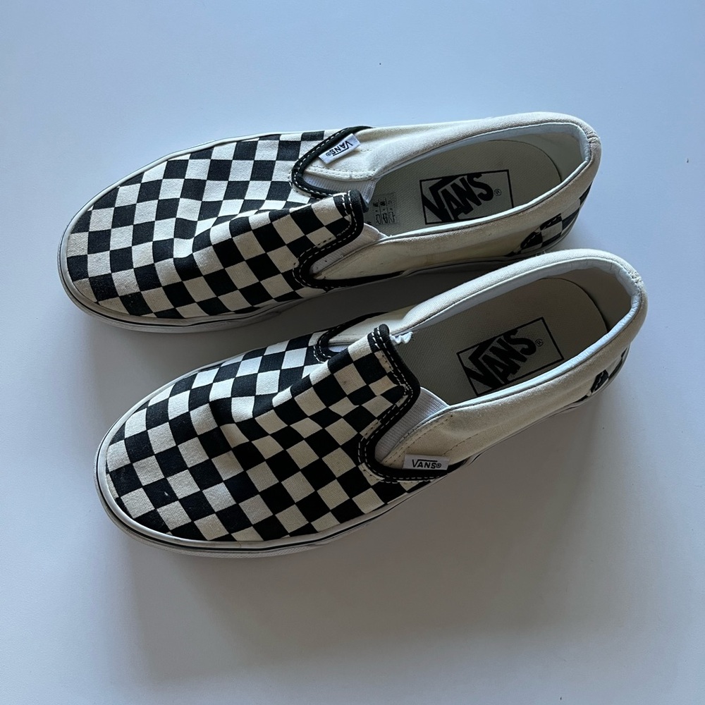 VANS - Slip on Sneakers, Black and White Checkered, W size 9, M size 7.5